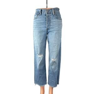 Levi's Womens Light Blue Distressed Raw Frayed Hem Straight Denim Jeans Pants 25
